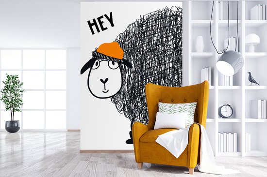 Illustration pour enfants avec la citation 'Hey' et un mouton 200x300 cm