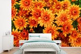 Behang - Fotobehang Bloemen - Oranje - Chrysant - Breedte 390 cm x hoogte 260 cm