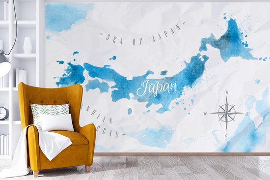 Behang - Fotobehang Wereldkaarten - Japan - Waterverf - Breedte 330 cm x hoogte 220 cm