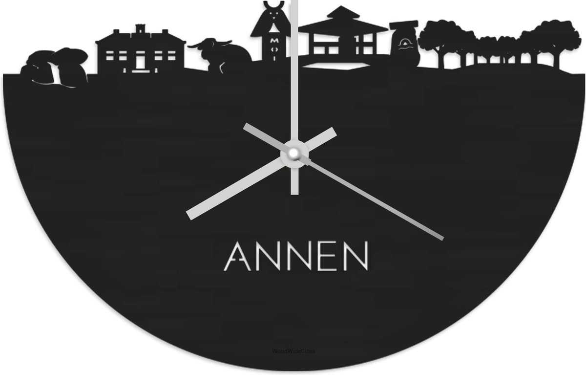 Skyline Klok Annen Zwart hout - Ø 40 cm - Stil uurwerk - Wanddecoratie - Meer steden beschikbaar - Woonkamer idee - Woondecoratie - City Art - Steden kunst - Cadeau voor hem - Cadeau voor haar - Jubileum - Trouwerij - Housewarming - WoodWideCities