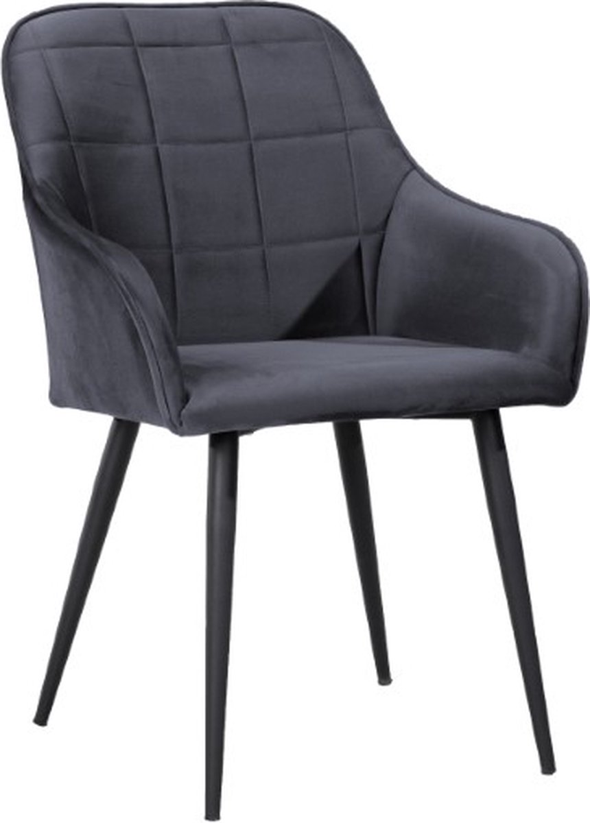 Soof & Tess Soof&Tess - Set van 4 - Varese Eetkamerstoel - Antraciet - Fluweel - Velvet - Industrieel - Met armleuning - Easy Clean Stoffen - Hoge Kwaliteit