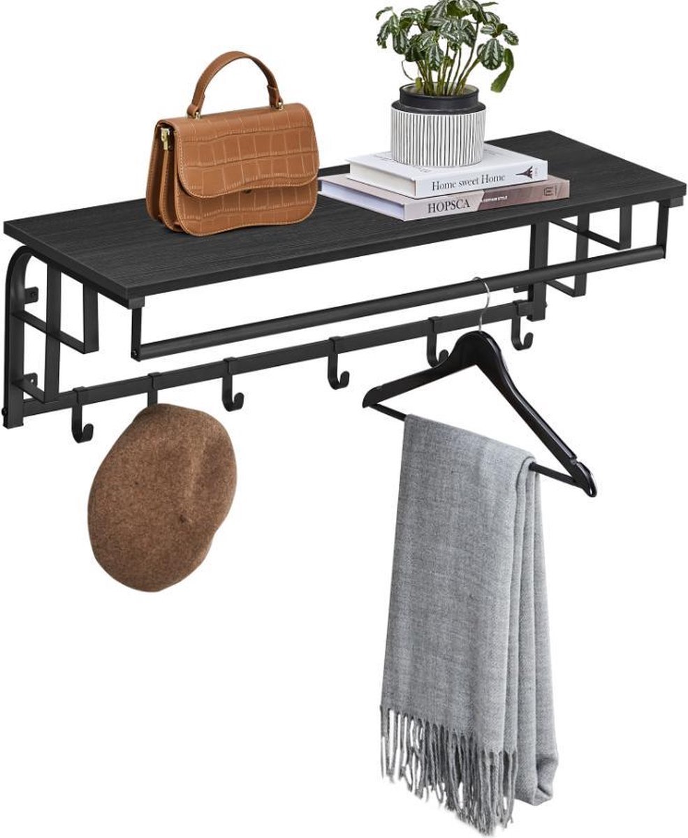 TOJ Living Wandkapstok – 24 haken – 75 cm – RVS – Mat zwart – Muurkapstok
