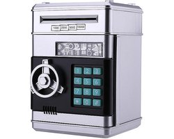 foto van RAMBUX® - Kluis met Pincode & Geluid - Zilver - Spaarpot - Munten & Briefgeld - Automatisch Spaarvarken - Educatief Speelgoed