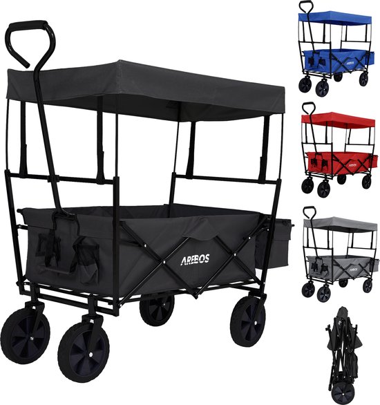 AREBOS Handwagen Vouwbare dak Handwagen Vouwbare Trolley Uitrustingswagen Zwart