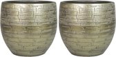 Bela Arte plantenpot/bloempot - 2x - keramiek - goud glans - D16/H14 cm