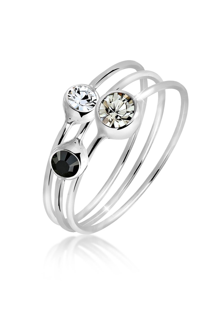 Elli - Ring - Dames Stapelen Set van 3 Elegant met Kristallen in 925 Sterling Zilver - Dames