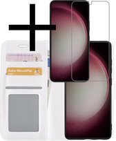 Hoes Geschikt voor Samsung S23 Hoesje Book Case Hoes Flip Cover Wallet Bookcase Met Screenprotector - Wit