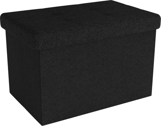 Pouf Pliable Avec Rangement - Cube 49x30x30 Cm, Tissu Aspect Lin Marron, Siège Et Coffre Multifonction
