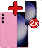 Hoesje Geschikt voor Samsung S23 Plus Hoesje Siliconen Case Hoes Met 2x Screenprotector - Hoes Geschikt voor Samsung Galaxy S23 Plus Hoes Cover Case - Roze