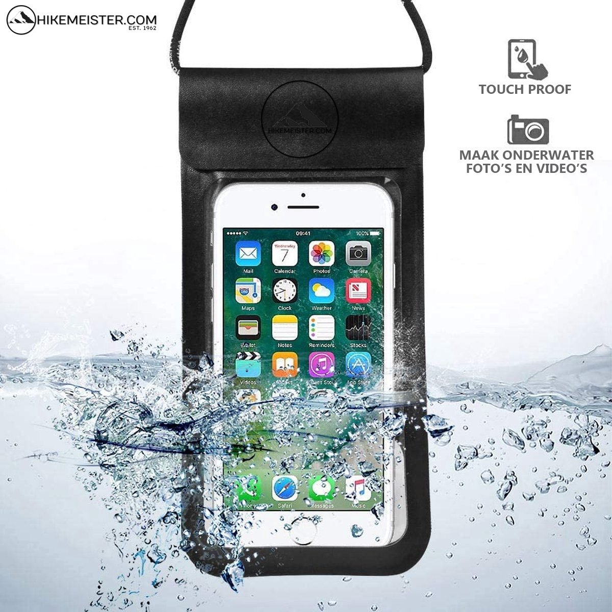 Hikemeister ® IPX 8 Waterdichte Telefoonhoes Zwart - Onderwater hoesje met koord - Geschikt voor alle Smartphones - ipx8 - Ook voor paspoort & betaalpassen – Waterdichte telefoonzakje – drybags