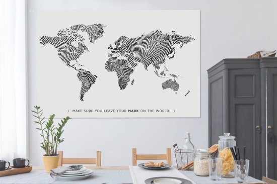 Wereldkaart en toile - Citation - Empreinte digitale - 180x120 cm - Décoration murale