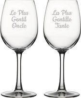 Witte wijnglas gegraveerd - 36cl - Le Plus Gentil Oncle & La Plus Gentille Tante
