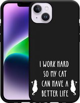 Geschikt voor Apple iPhone 14 Plus Hoesje Zwart Royalty Cat - wit - Designed by Cazy