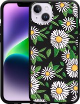 Geschikt voor Apple iPhone 14 Plus Hoesje Zwart Madeliefjes - Designed by Cazy