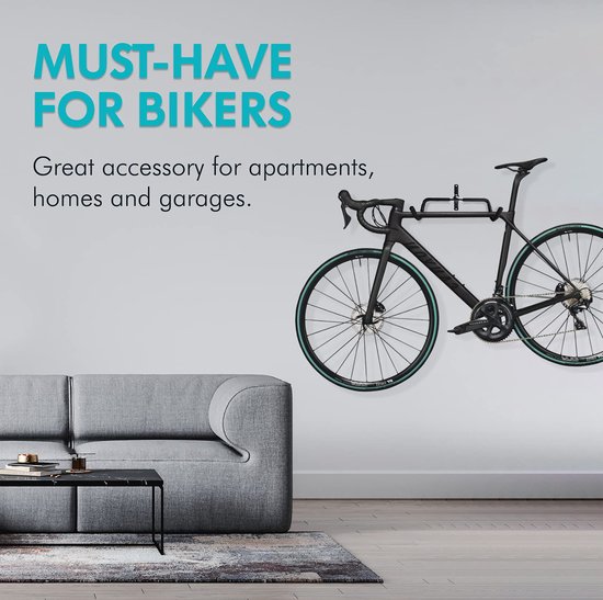 Charles Daily Fietshouder voor wandmontage, houdt tot 20 kg – houder voor racefiets, muur, overstaand 28 cm, schuimrubberen bekleding voor bescherming, opvouwbaar en sterk design, zwart