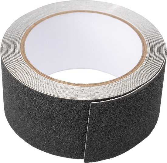 Rol met zwarte antislip tape, met ruw oppervlak.