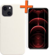 Hoesje Geschikt voor iPhone 14 Hoesje Siliconen Cover Case Met Screenprotector - Hoes Geschikt voor iPhone 14 Hoes Back Case - Wit.