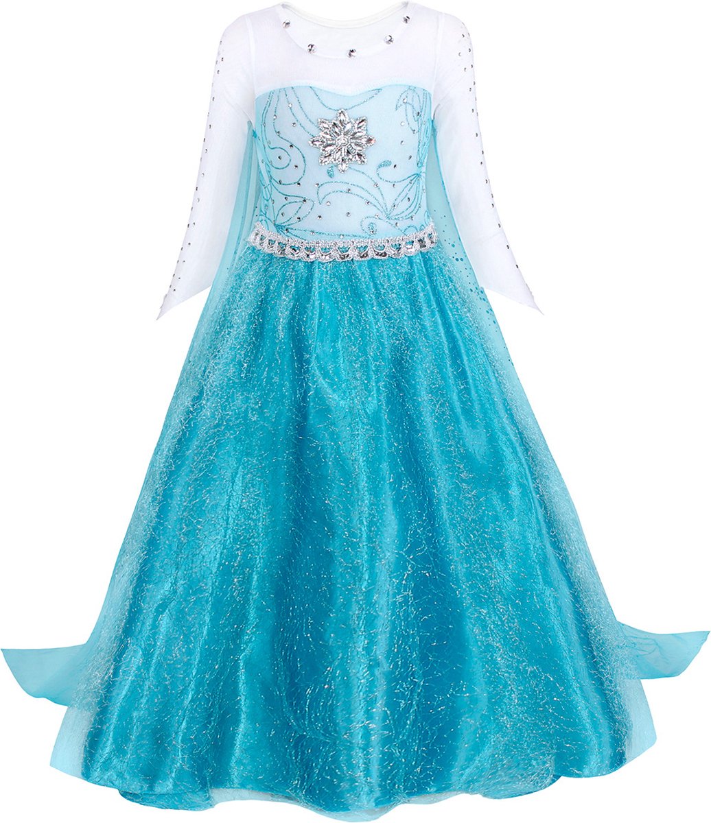Joya Kids® Luxe Blauwe ijsprinses Verkleed Jurk met Ster | Glamour Jurk met sleep | Prinsessenjurk meisje | Verkleedjurk + Accessoires set | Blauw | Maat 122/128 (120) — afbeelding 4