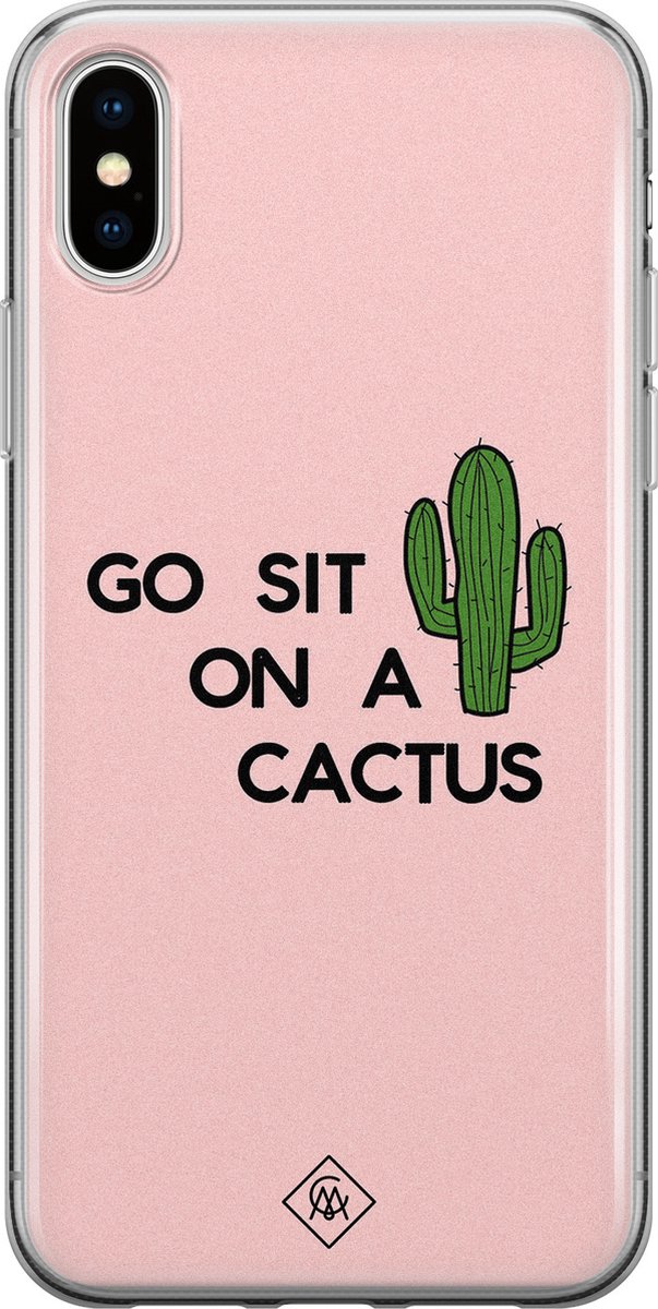 Casimoda® hoesje - Geschikt voor iPhone Xs - Go Sit On A Cactus - Siliconen/TPU telefoonhoesje - Backcover - Planten - Blauw
