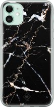Casimoda® hoesje - Geschikt voor iPhone 11 - Marmer Zwart - Siliconen/TPU telefoonhoesje - Backcover - Marmer - Zwart