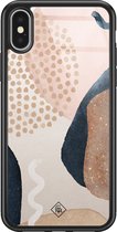 Coque iPhone X/ XS en verre - Pois abstraits - Jaune - Coque rigide Zwart - Coque arrière pour téléphone - Motif géométrique - Casimoda