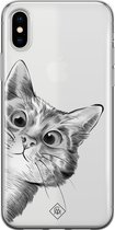 Casimoda® hoesje - Geschikt voor iPhone Xs - Peekaboo - Siliconen/TPU telefoonhoesje - Backcover - Transparant - Grijs