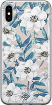 Casimoda® hoesje - Geschikt voor iPhone Xs - Bloemen / Floral blauw - Siliconen/TPU telefoonhoesje - Backcover - Bloemen - Multi