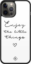 Casimoda® hoesje - Geschikt voor iPhone 12 Pro Max - Enjoy Life - Luxe Hard Case Zwart - Backcover telefoonhoesje - Wit