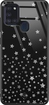 Casimoda® hoesje - Geschikt voor Samsung Galaxy A21s - Falling Stars - Luxe Hard Case Zwart - Backcover telefoonhoesje - Zwart