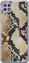Casimoda® hoesje - Geschikt voor Samsung A22 5G - Snake / Slangenprint bruin - Backcover - Siliconen/TPU - Goudkleurig
