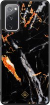 Casimoda® hoesje - Geschikt voor Samsung Galaxy S20 FE - Marmer Zwart Oranje - Zwart TPU Backcover - Marmer - Zwart