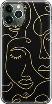 Casimoda® hoesje - Geschikt voor iPhone 11 Pro Max - Abstract Faces - Siliconen/TPU telefoonhoesje - Backcover - Geometrisch patroon - Zwart