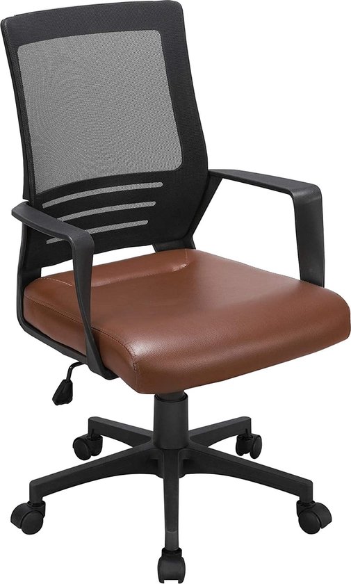 Bureaustoel, draaistoel, computerstoel, bureaustoel met ergonomisch design, kunstleer en mesh, met wieltjes, in hoogte verstelbaar