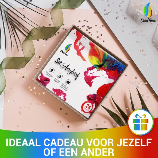 Set acrylverf met bloemenmotief, 24 kleuren.
