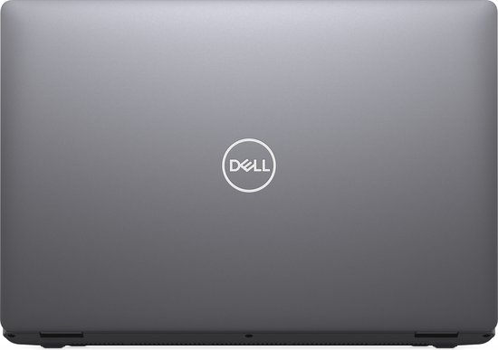 Gesloten zilveren Dell laptop met Dell logo op de deksel.