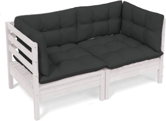 VidaXL Tuinhoekbank met kussens 73x73x78 cm massief grenenhout wit - Kantoormeubelen Plus