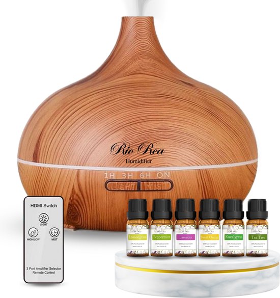 Rio'Rea® Aroma diffuser 550ML met Afstandsbediening Inclusief 6x Etherische olie set | bol.com