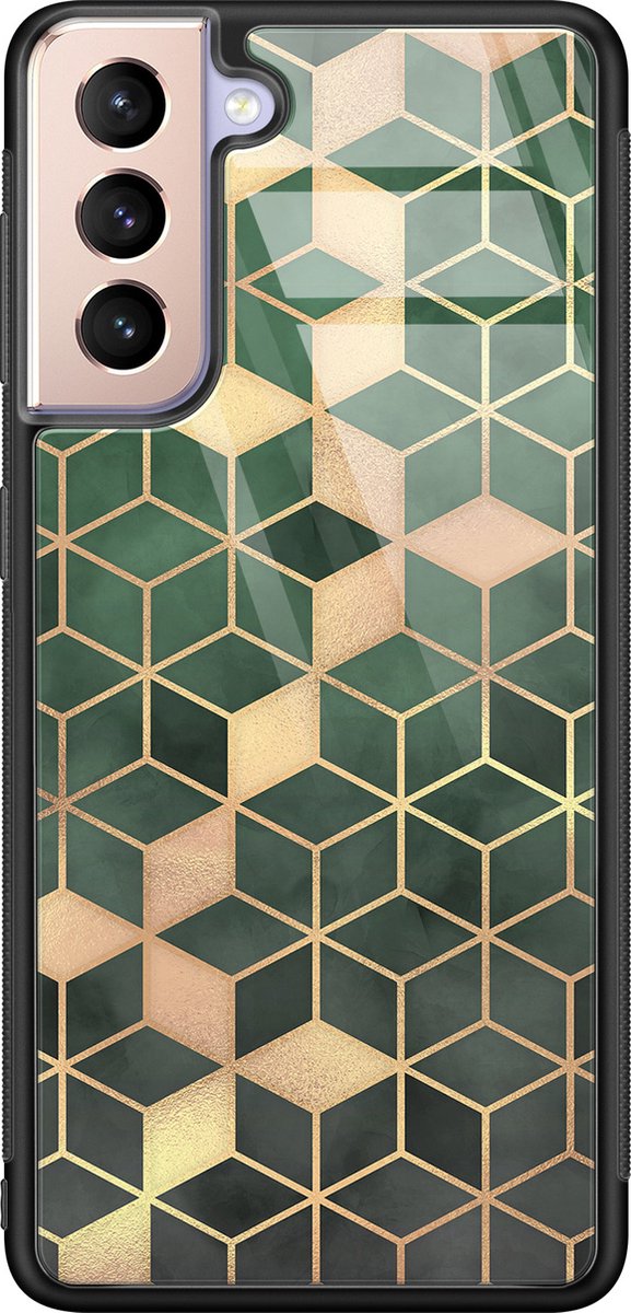 Leuke Telefoonhoesjes - Hoesje geschikt voor Samsung Galaxy S21 - Groen kubus - Hard case - Print / Illustratie - Groen