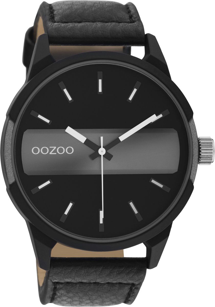 OOZOO Timpieces - Zwart-grijze horloge met zwarte leren band - C11000