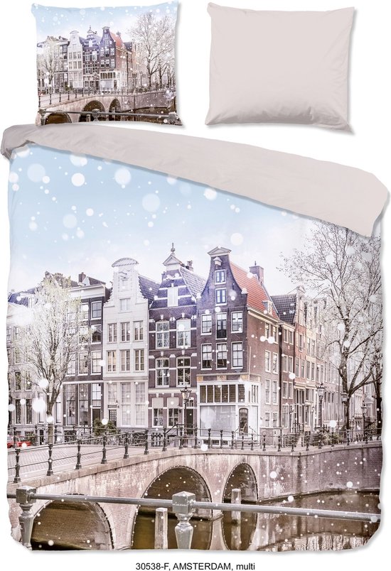 Good Morning Dekbedovertrek "Amsterdamse grachtenpanden" - Multi - (140x200/220 cm) - Katoen Flanel