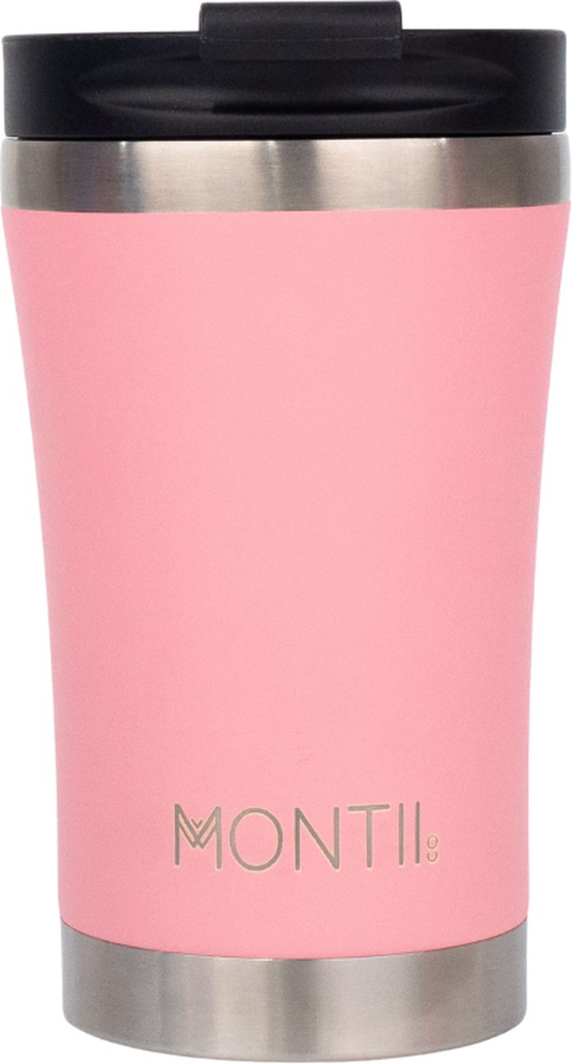 MontiiCo Regular Koffie beker - met deksel - dubbelwandig RVS - 350ml - Strawberry roze