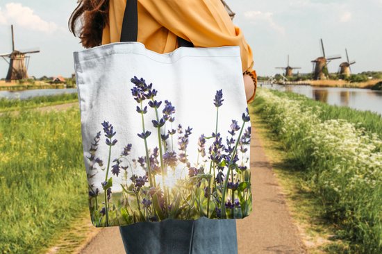 MuchoWow® Sac bandoulière - Sac de plage - Big Shopper - Sac shopping - Gros plan de lavande au coucher du soleil - 40x40 cm - Sac en coton