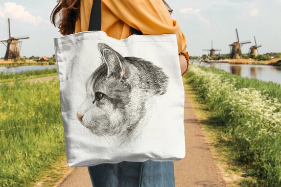 Sac bandoulière - Sac de plage - Shopper Tête de chat, à gauche - peinture de Jean Bernard - 40x40 cm - Sac coton