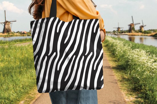 Sac Bandoulière MuchoWow® - Sac de Plage - Shopper Animaux - Imprimé Zèbre - Zwart - 45x45 cm - Sac Coton