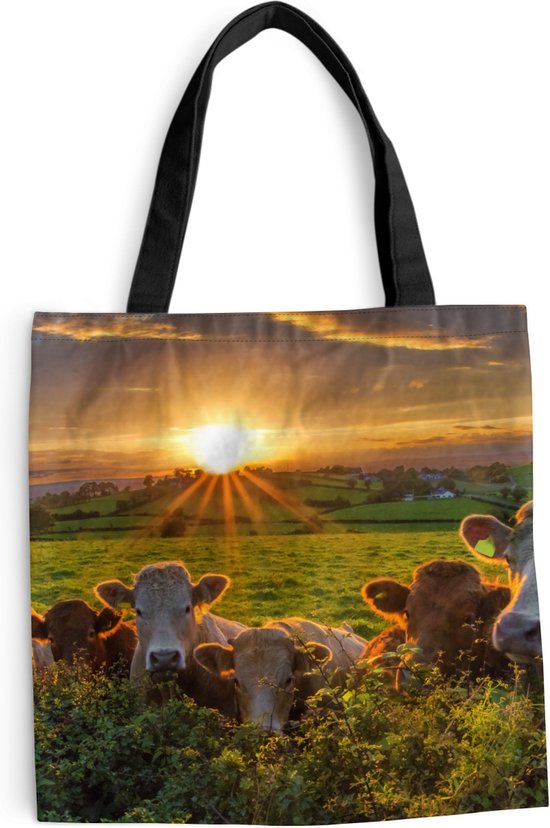 Schoudertas - Strandtas - Shopper Zon - Koe - Gras - 45x45 cm - Katoenen tas  | bol.com