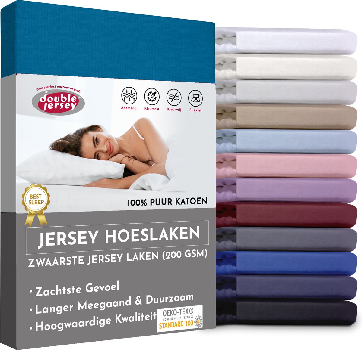 Double Jersey Hoeslaken - Hoeslaken 140x200+30 cm - 100% Katoen Petrol