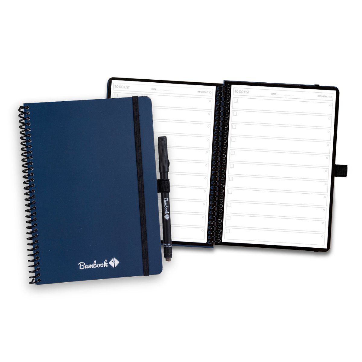 Bambook Veluwe Colourful uitwisbaar notitieboek - Donkerblauw (Navy) - Softcover - A5 - Pagina's: To-do-lijsten - Duurzaam, herbruikbaar whiteboard schrift - Met 1 gratis stift