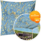 MuchoWow® - Schaduwdoek - Marmer - Goud - Luxe - Blauw - 96% UV-bestendig - Hoogwaardig polyester - Zonnedoek - Weerbestendig - Tuin - Tarp - 300x300 cm