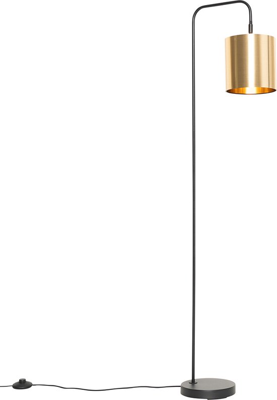QAZQA lofty - Moderne Vloerlamp | Staande Lamp - 1 lichts - H 140 cm - Zwart Goud - Woonkamer | Slaapkamer | Keuken