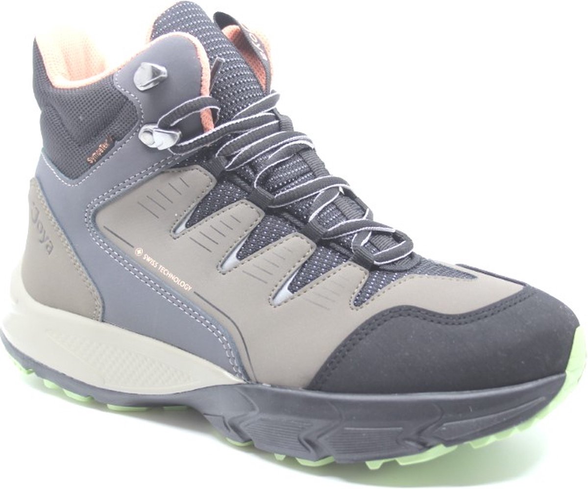 Joya SIERRA STX W BR/BL 943out taupe combi halfhoge dames wandelschoenen met schokdempende zolen Zwart